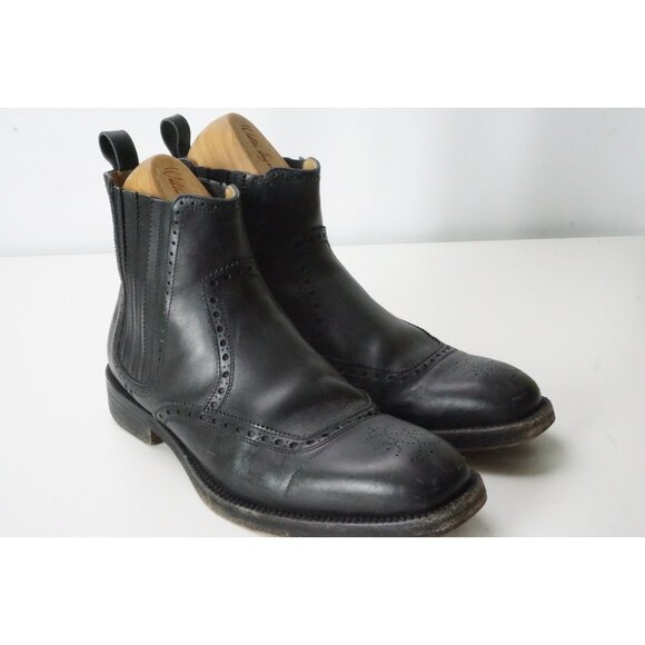 Hermes Chelsea Black Broque Mens Ankle Boots Sz 41 Made in Italy